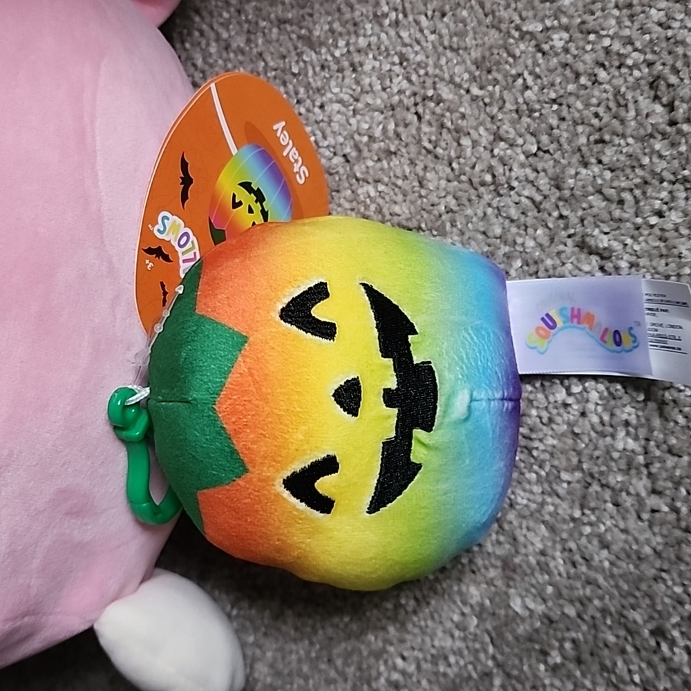 Staley the Rainbow Pumpkin Squishmallow Clip